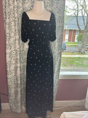 New Look Black Maxi Dress with Green Polka Dots